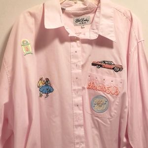 50's retro fun design pink pinstripe party shirt!